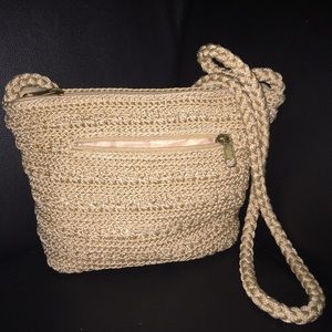 Tan Woven Cross Lay Purse